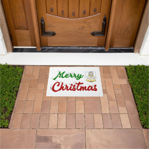 Merry Christmas Angel red green script Doormat