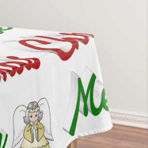 Merry Christmas Angel red green script Tablecloth