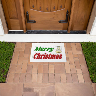 Merry Christmas Angel red green typography Doormat