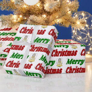 Merry Christmas Angel red green typography Wrapping Paper