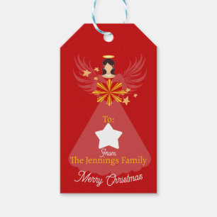 Merry Christmas Angel Red Personalised Name From Gift Tags