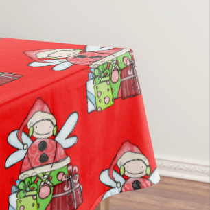 Merry Christmas Angel Red Tablecloth