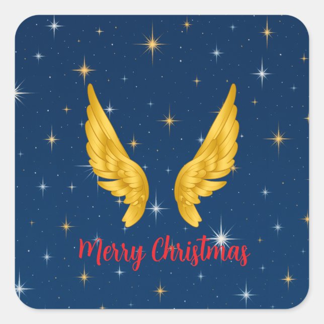 Merry Christmas Angel Wings Square Sticker (Front)