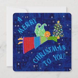 Merry Christmas Angel with Tree Flat Holiday Card