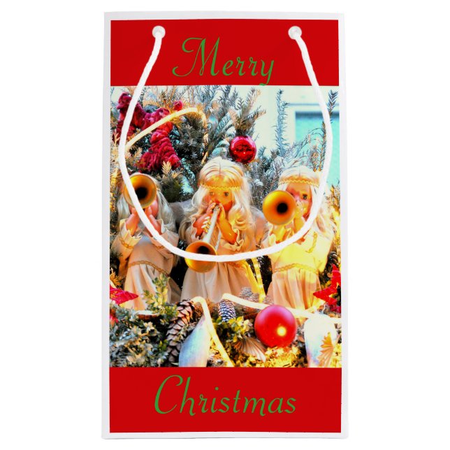 Merry Christmas angels trumpeting Small Gift Bag (Back)