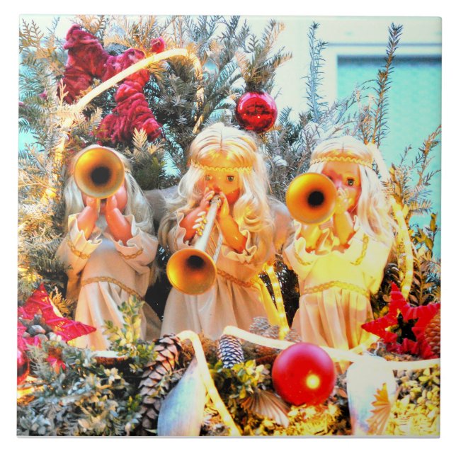 merry christmas angels trumpeting tile (Front)