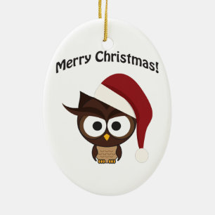 Merry Christmas Angry Owl Ceramic Tree Decoration
