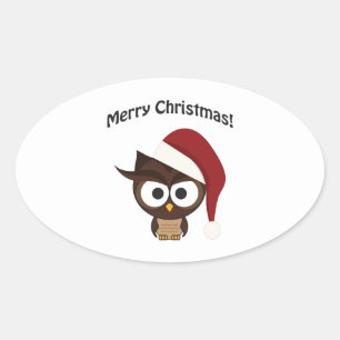 Merry Christmas Angry Owl Oval Sticker
