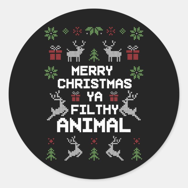 Merry Christmas Animal Filthy Ya  Classic Round Sticker (Front)
