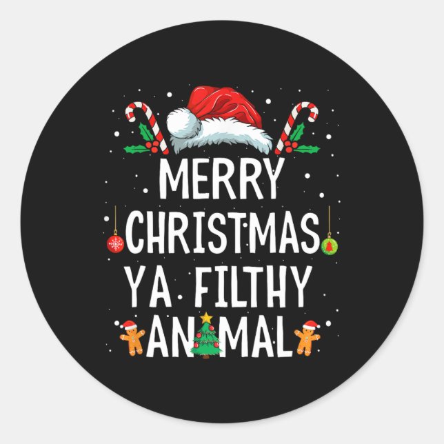 Merry Christmas Animal Filthy Ya Xmas Family Pajam Classic Round Sticker (Front)