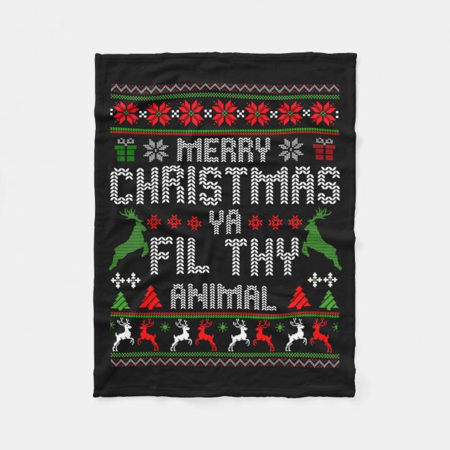 Merry Christmas Animal Filthy Ya Xmas Pajama Chris Fleece Blanket (Front)