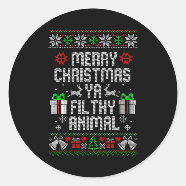 Merry Christmas Animal Filthy Ya Xmas Pajama  Classic Round Sticker (Front)