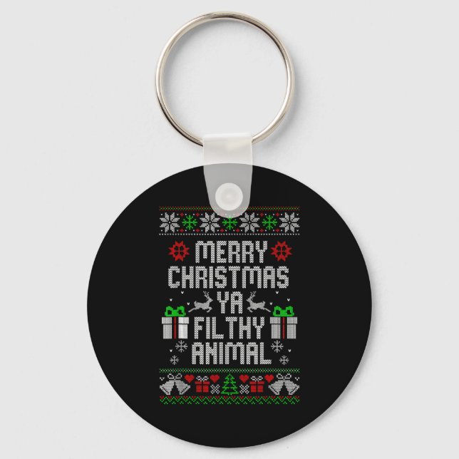 Merry Christmas Animal Filthy Ya Xmas Pajama  Key Ring (Front)