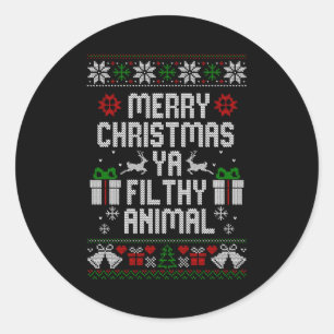 Merry Christmas Animal Filthy Ya Xmas Pajama Long  Classic Round Sticker