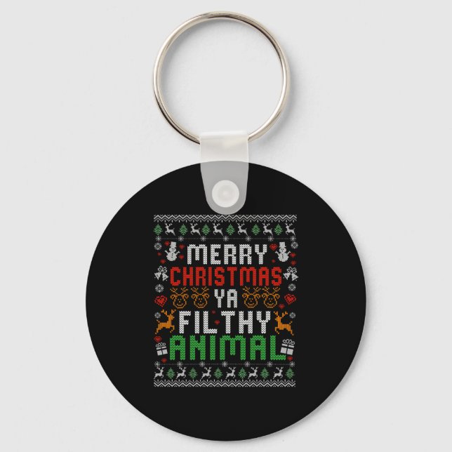 Merry Christmas Animal Filthy Ya Xmas Pajama Shirt Key Ring (Front)