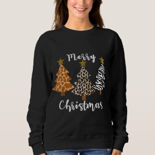 Merry Christmas Animal Leopard Zebra Giraffe Print Sweatshirt