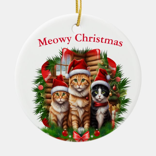 Merry Christmas animals Ceramic Tree Decoration (Front)