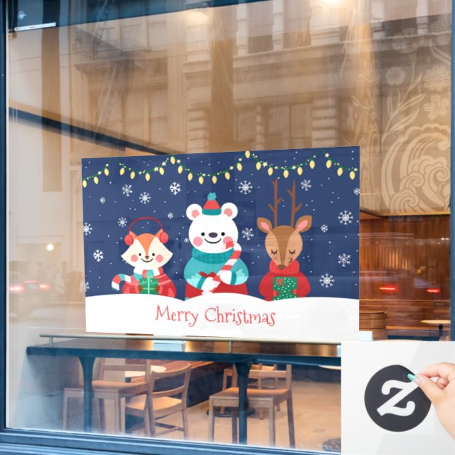 Merry Christmas Animals Window Cling (Cafe Window)