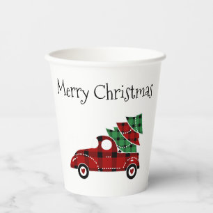 Merry Christmas Antique Red Truck Christmas Paper Cups