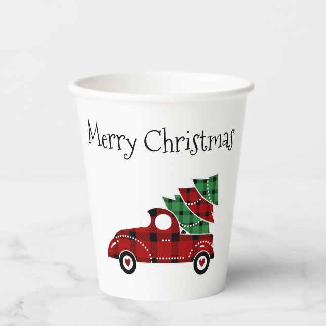 Merry Christmas Antique Red Truck Christmas Paper Cups (Front)