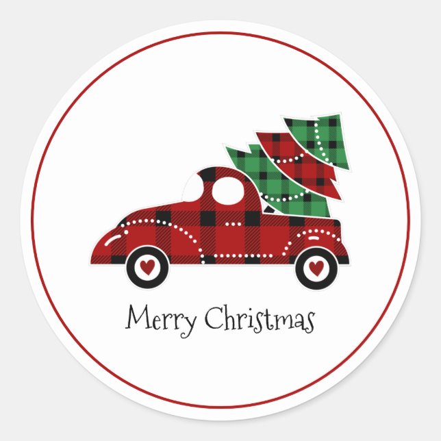 Merry Christmas Antique Red Truck Holiday Classic Round Sticker (Front)