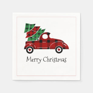 Merry Christmas Antique Red Truck Holiday Napkins