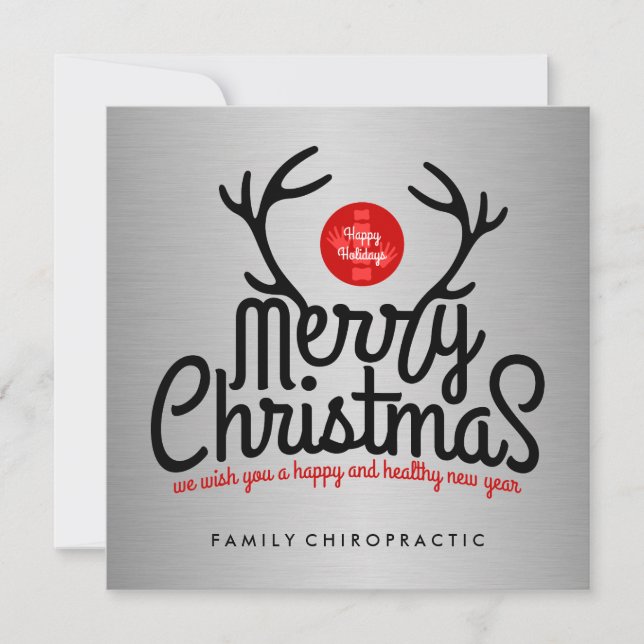 Merry Christmas Antlers Chiropractic Flat Cards (Front)