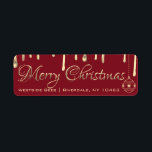 Merry Christmas Apiary Label gold dripping honey<br><div class="desc">An elegant red label for beekeepers with "Merry Christmas" written in an embossed gold metallic font. Gold ornament and honey drips. Personalize with your apiary name and location.</div>