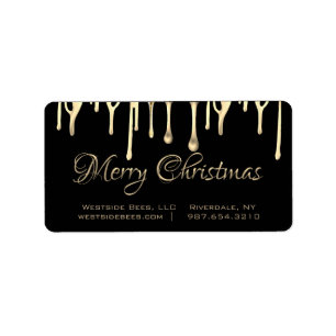 Merry Christmas Apiary Label Gold Drips on black