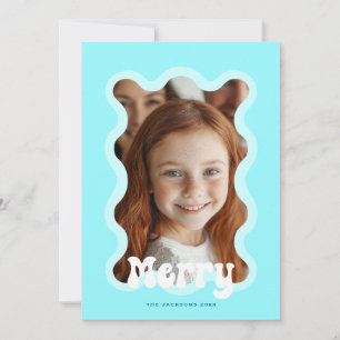 Merry Christmas Aqua Scallop Wave Holiday Design Card