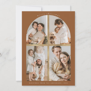 Merry Christmas Arch Cross Faux Gold Foil 4 Photos Holiday Card