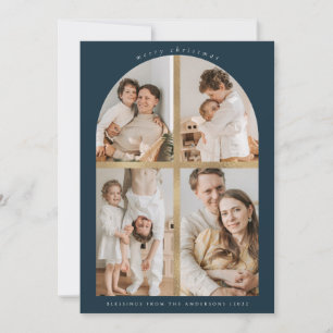 Merry Christmas Arch Cross Faux Gold Foil 4 Photos Holiday Card