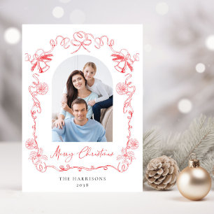 Merry Christmas Arch Photo Hand Drawn Red Frame Holiday Card