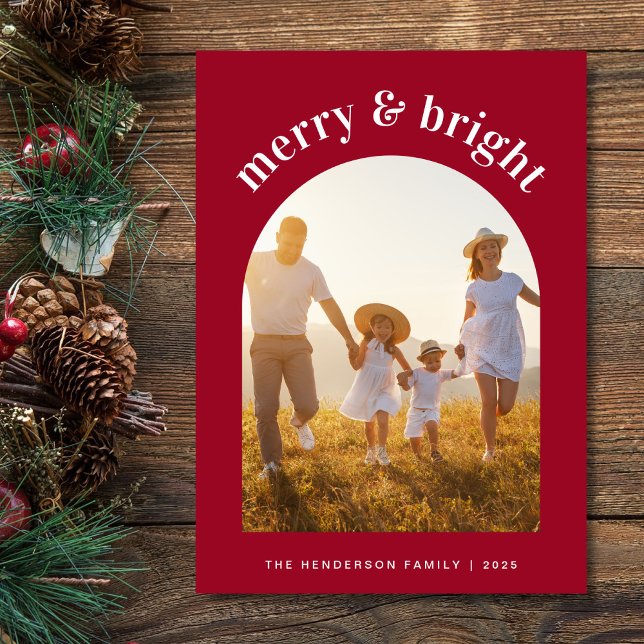 Merry Christmas Arch Photo Red Holiday Card (Capture the essence of the holiday season and share the warmth of your love and laughter)