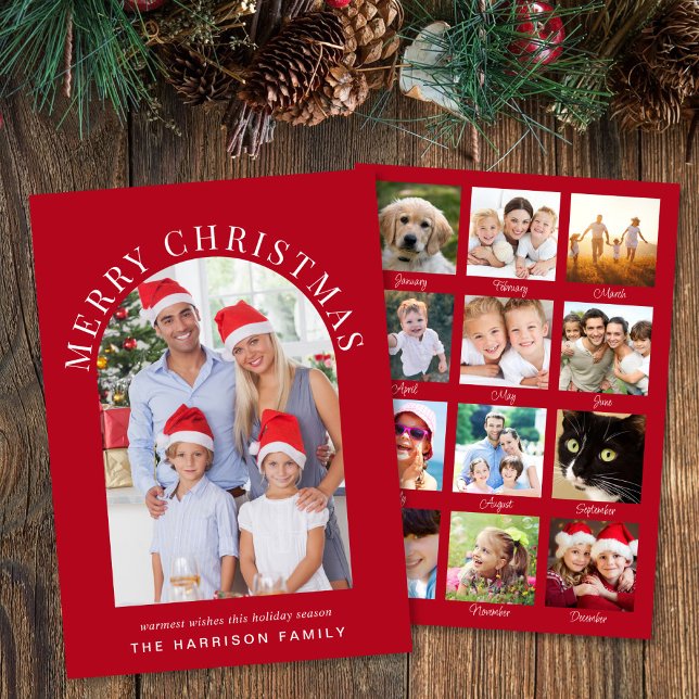 Merry Christmas Arch Photo Year In Review Red Holiday Card (This holiday season, let your family's smiles and memories shine on our year in review photo card)
