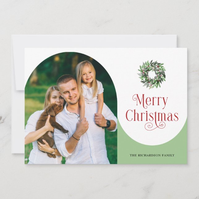 Merry Christmas Arched Photo Message Holiday Card (Front)