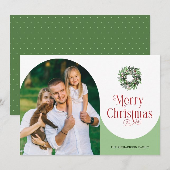 Merry Christmas Arched Photo Modern Holiday Card (Front/Back)