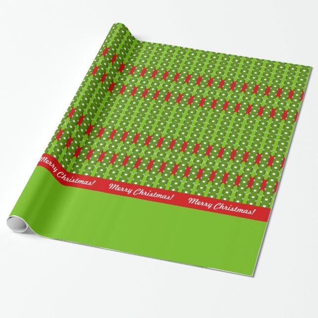 Merry Christmas! Argyle Stripes Red & Green Custom Wrapping Paper (Unrolled)