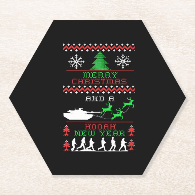 Merry Christmas Army New Year Paper Coaster (Front)