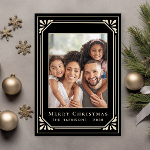 Merry Christmas Art Deco Ivory Black Photo Holiday Card