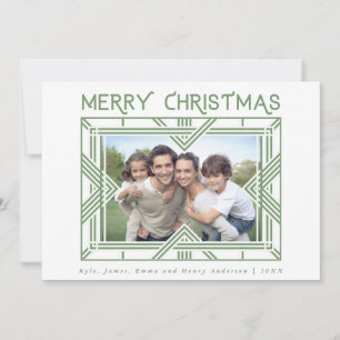 Merry Christmas Art Deco Photo Frame Green Holiday Card