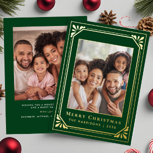 Merry Christmas Art Deco Photo Gold Foil Holiday Card