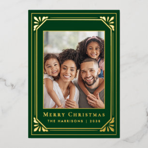 Merry Christmas Art Deco Photo Gold Foil Holiday Card