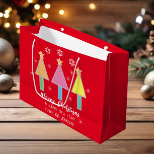 Merry Christmas Art Family Name Modern Cool Cute  Large Gift Bag
