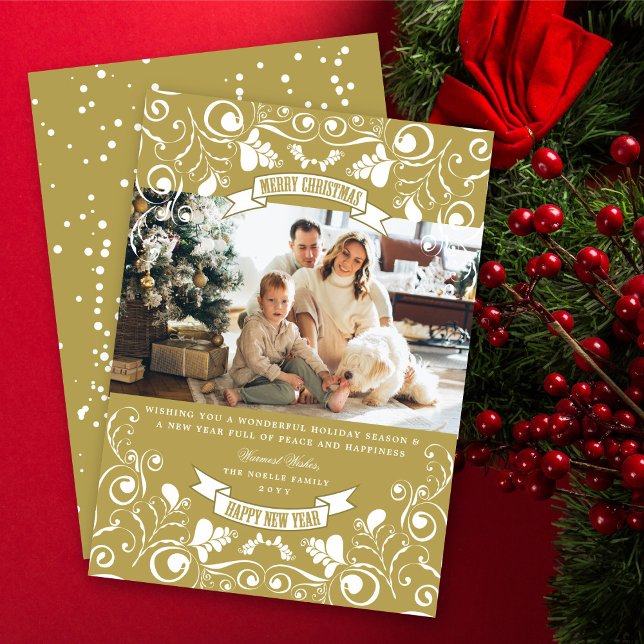 Merry Christmas Art Nouveau Floral Flourish Photo Holiday Card (Creator Uploaded)