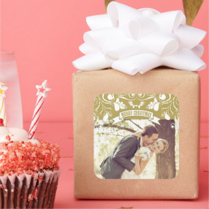 Merry Christmas Art Nouveau Floral Flourish Photo Square Sticker