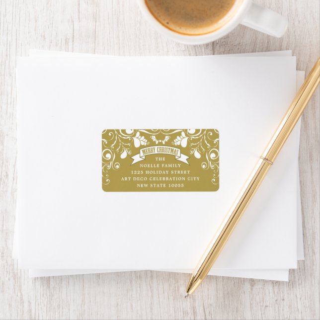 Merry Christmas Art Nouveau Floral Holiday Address Label (Insitu)