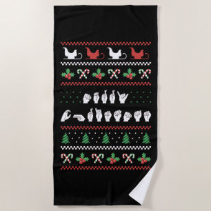 Merry Christmas - ASL American Sign Language I Beach Towel