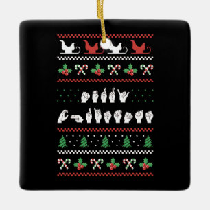 Merry Christmas - ASL American Sign Language I Ceramic Ornament
