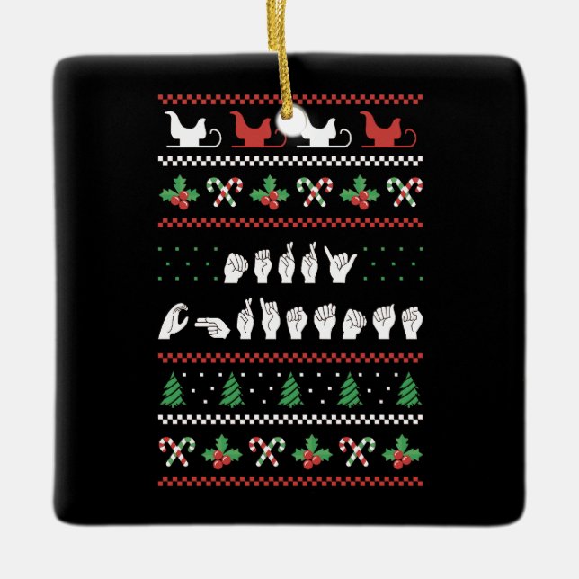 Merry Christmas - ASL American Sign Language I Ceramic Ornament (Front)